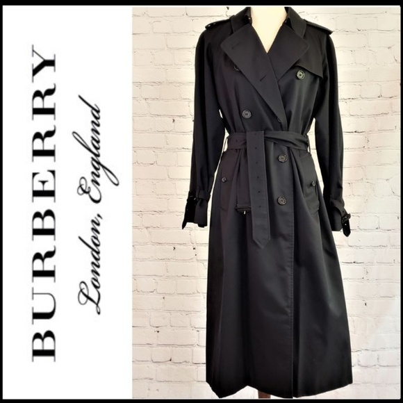 Burberry Jackets & Blazers - BURBERRY Navy Long Trench Coat, Plaid Lining 12